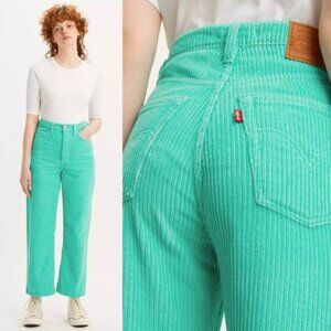 NWT LEVI'S Premium Ribcage Straight Ankle Corduroy Pants Size 24 Electric Green